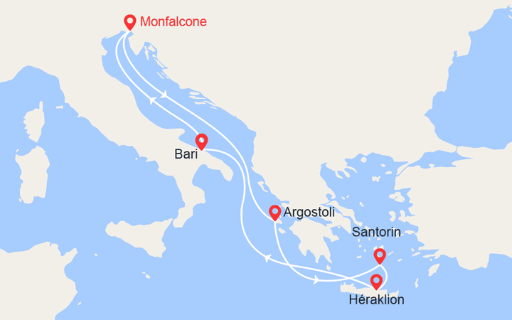 itinéraire croisière Iles grecques : Iles grecques : Céphalonie, Santorin, Crète 