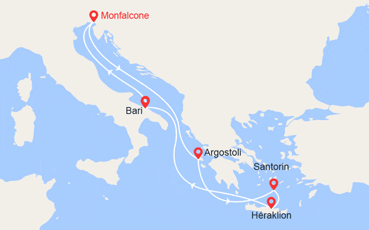 Itinéraire Iles grecques : Céphalonie, Santorin, Crète 