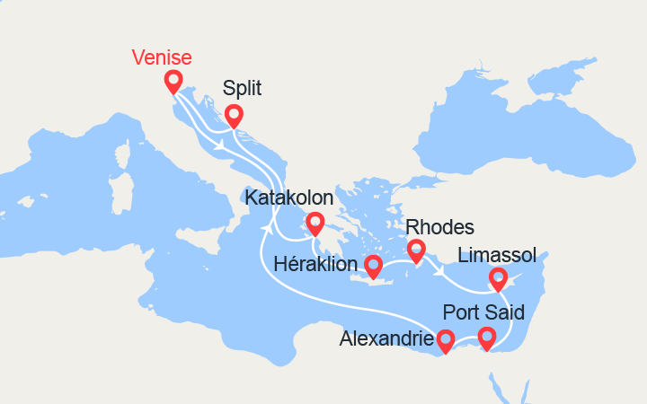 itinéraire croisière Méditerranée Orientale : Iles Grecques, Chypre, Egypte, Croatie 