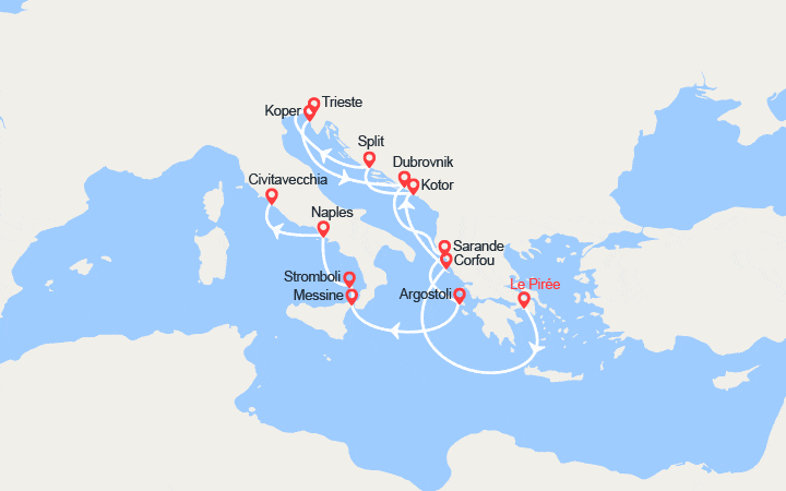 itinéraire croisière Méditerranée Orientale : Iles grecques, Croatie, Albanie, Sicile, Naples
