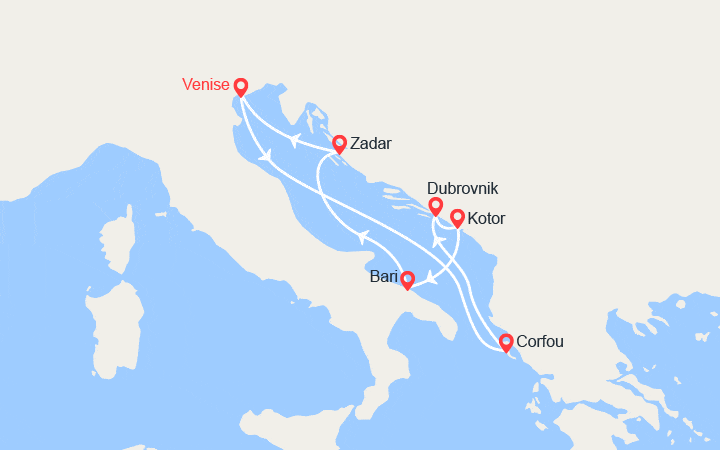 itinéraire croisière Méditerranée Orientale - Croatie/Adriatique : Îles Grecques, Croatie, Monténégro, Italie