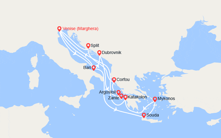 Itinéraire Îles Grecques, Italie, Croatie 