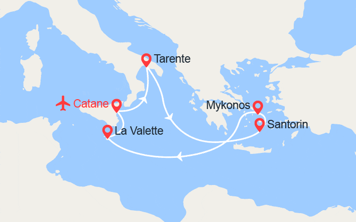 itinéraire croisière Méditerranée Orientale : Iles Grecques, Malte - Vols inclus 