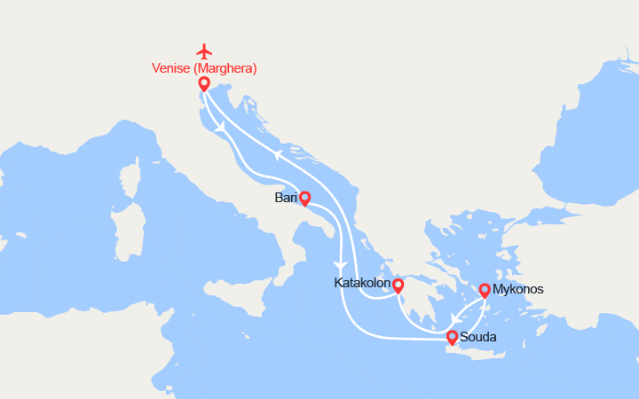 Itinéraire Iles Grecques: Mykonos, Santorin, Katakolon -  Vols inclus  