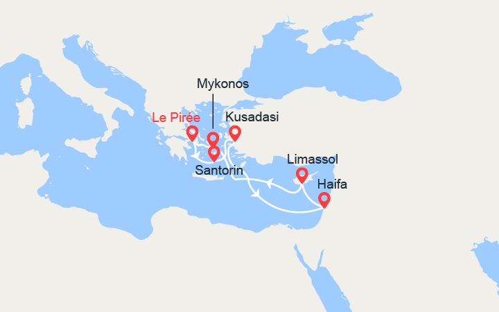 itinéraire croisière Méditerranée Orientale - Iles grecques : Iles grecques, Turquie, Israël, Chypre 