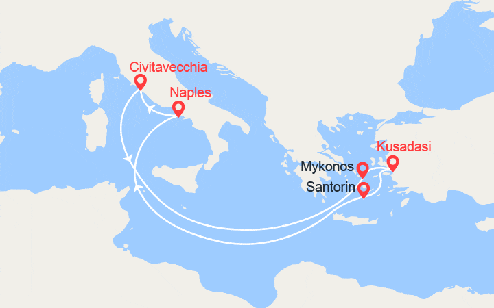itinéraire croisière Méditerranée Orientale : Iles Grecques, Turquie, Italie