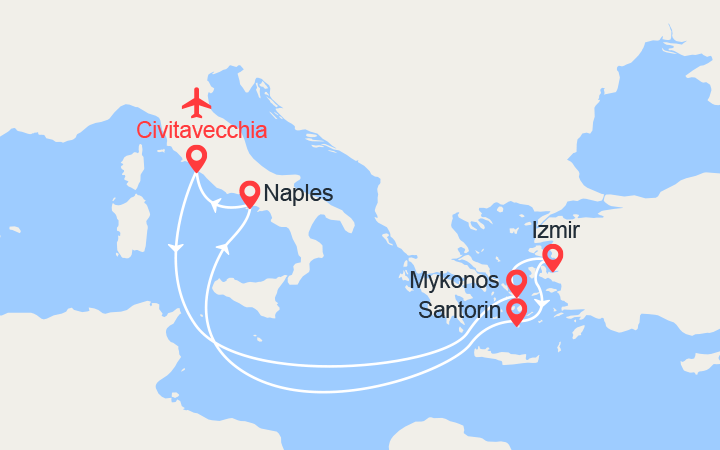 itinéraire croisière Méditerranée Orientale : Iles grecques, Turquie, Italie  II Vols Inclus