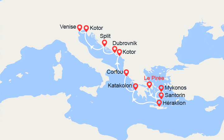 itinéraire croisière Méditerranée Orientale : Iles Grecques et Italie