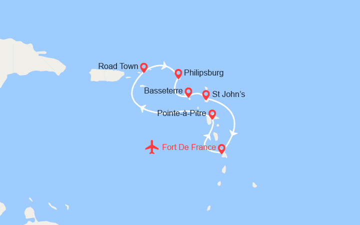 itinéraire croisière Caraïbes et Antilles : Iles Vierges, St Martin, St Kitts, Antigua || Vols inclus