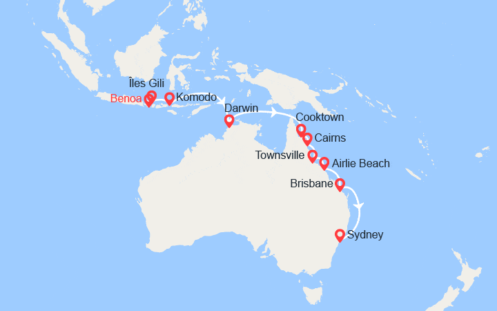 itinéraire croisière Pacifique : Indonésie, Australie 