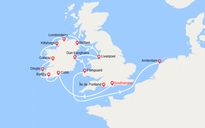 Itinéraire Irlande de Southampton à Amsterdam 