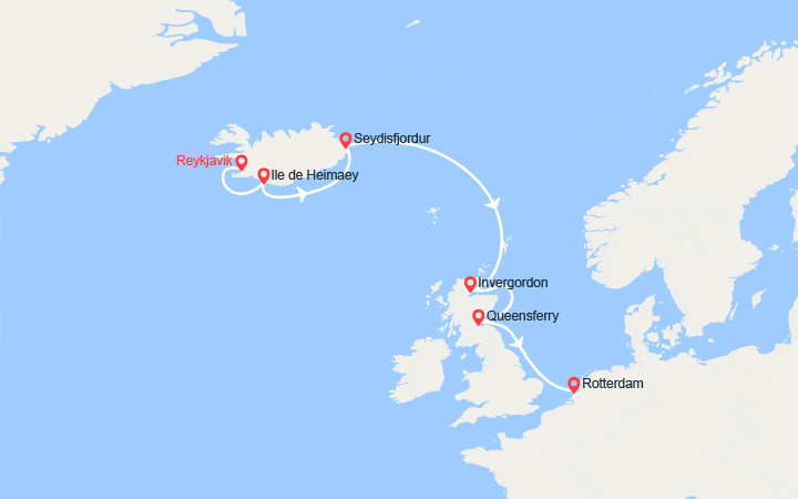 itinéraire croisière Islande : Islande & Ecosse : de Reykjavik à Rotterdam