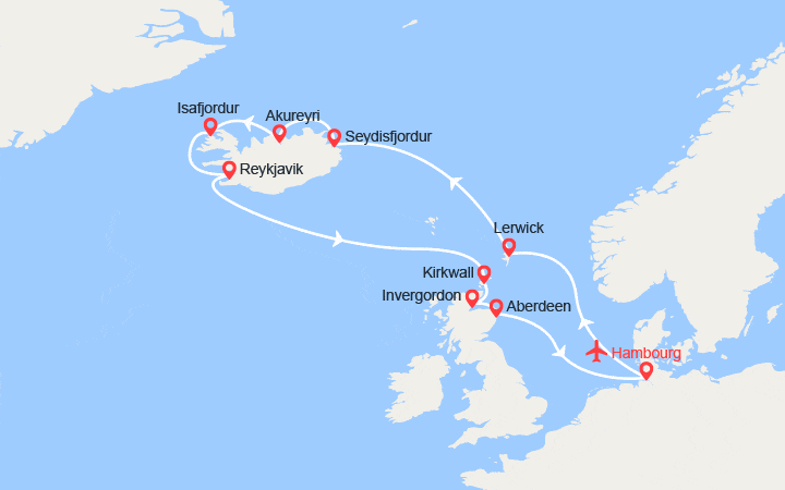 itinéraire croisière Islande : Islande, Ecosse - Vols inclus 