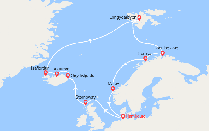 itinéraire croisière Fjords - Fjords : Islande, Spitzberg, Norvège