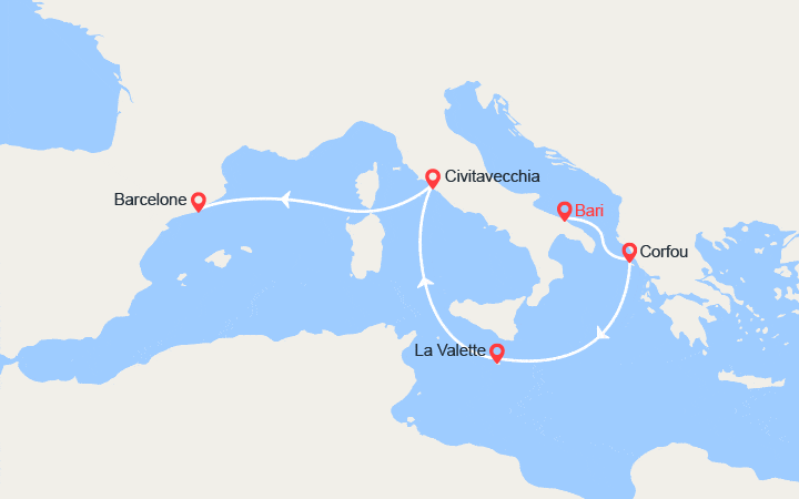 Itinéraire Italia, Grecia, Malta, Spagna : Da Bari a Barcellona 