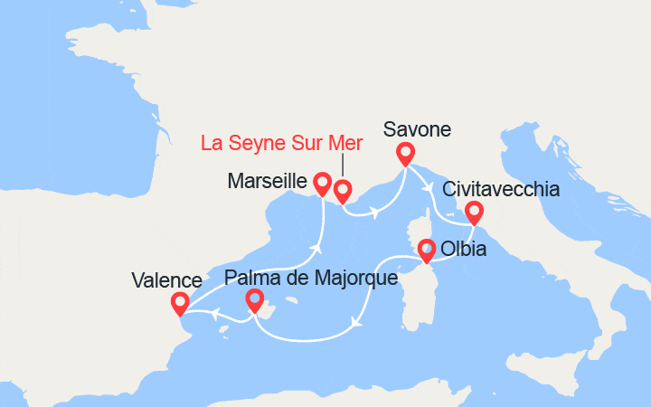 itinéraire croisière Méditerranée Occidentale : Italie, Baléares, Espagne, France 