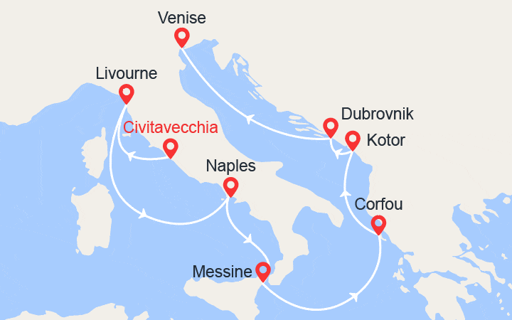 itinéraire croisière Croatie/Adriatique : Italie, Corfou, Monténégro, Croatie 