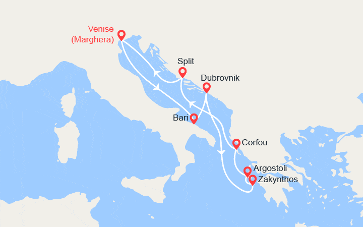 itinéraire croisière Méditerranée Orientale : Italie, Croatie, Grèce 