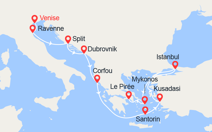 itinéraire croisière Iles grecques : Italie, Croatie, Grèce, Turquie 