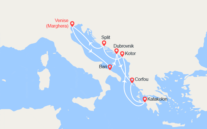 itinéraire croisière Méditerranée Orientale - Croatie/Adriatique : Italie, Croatie, îles Grecque, Monténégro