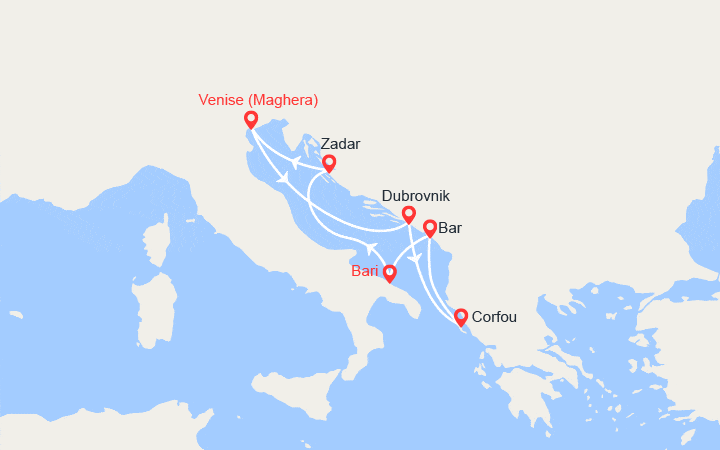 itinéraire croisière Méditerranée Orientale : Italie, Croatie, Îles grecques, Monténégro