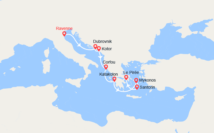 itinéraire croisière Méditerranée Orientale : Italie, Croatie, Iles Grecques, Monténégro