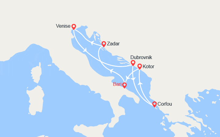 itinéraire croisière Méditerranée Orientale : Italie, Croatie, Venise, îles grecques, Monténégro