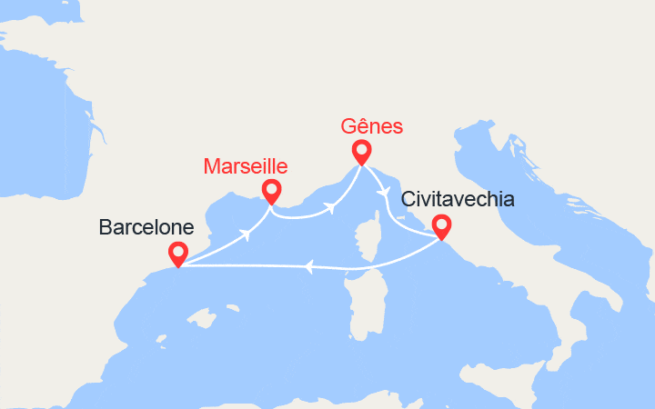 itinéraire croisière Méditerranée Occidentale : Italie, Espagne