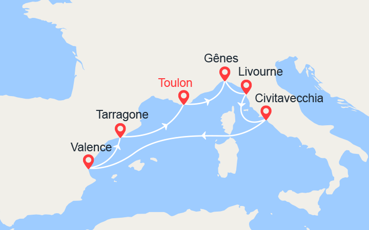 itinéraire croisière Méditerranée Occidentale : Italie, Espagne, Côte d'Azur 