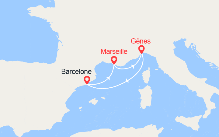 itinéraire croisière Méditerranée Occidentale : Italie, Espagne, France 