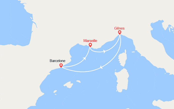 itinéraire croisière Méditerranée Occidentale : Italie, Espagne, France
