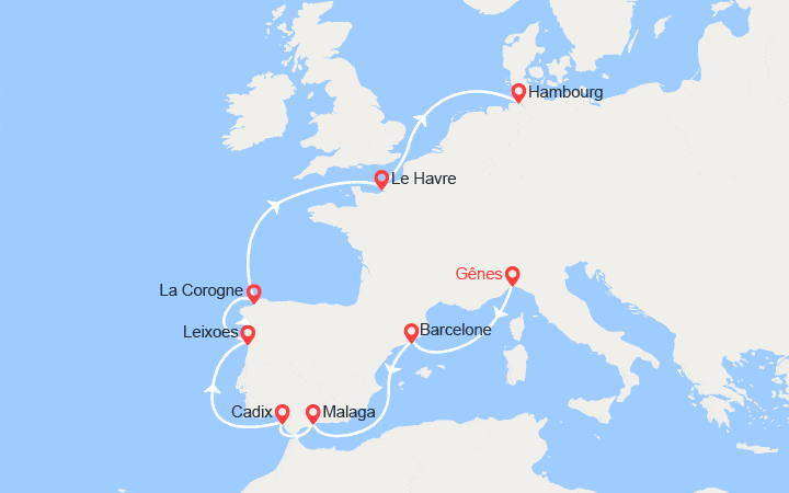Itinéraire Italie, Espagne, Portugal, France, Allemagne 