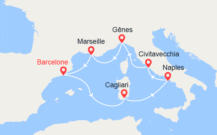 itinéraire croisière Méditerranée Occidentale : Italie, France 