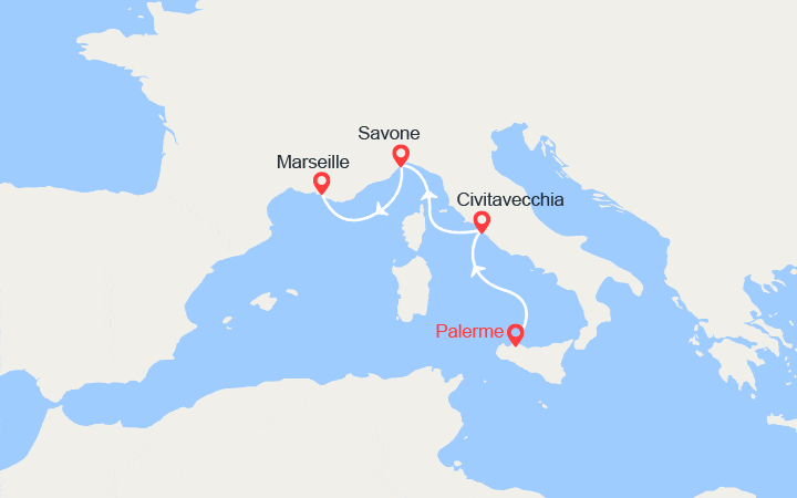 Itinéraire Italie, France : de Palerme à Marseille 