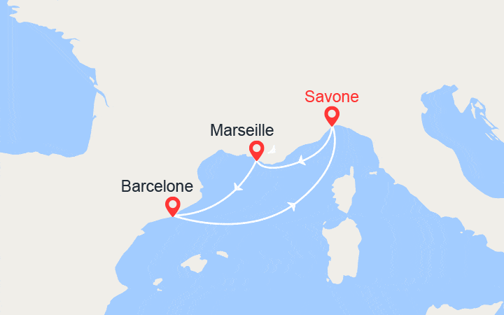itinéraire croisière Méditerranée Occidentale : Italie, France, Espagne 