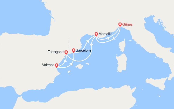 Itinéraire Italie, France, Espagne 