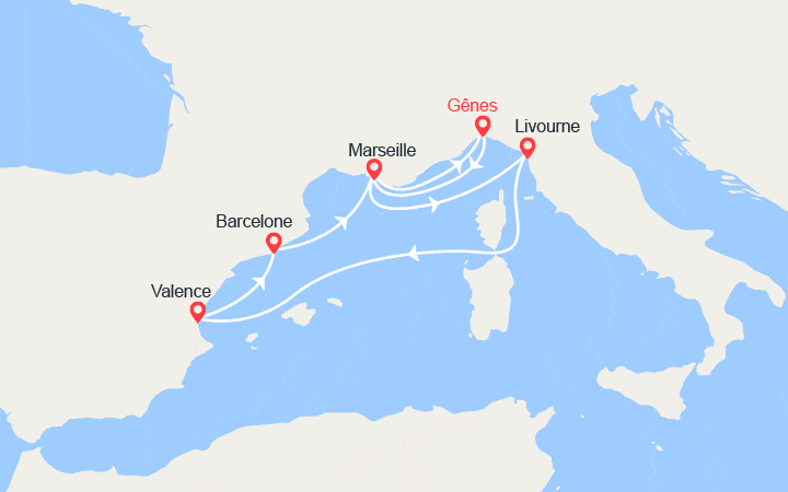 Itinéraire Italie, France, Espagne 