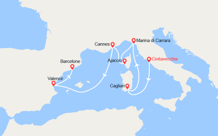 Itinéraire Italie, France, Espagne 