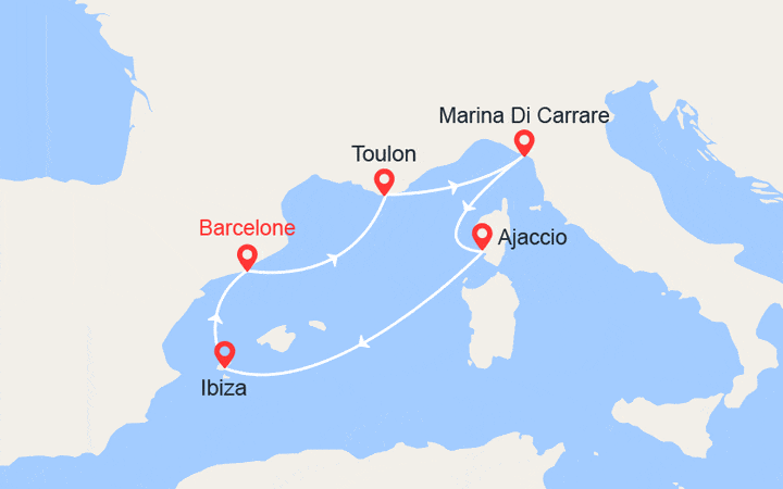 Itinéraire Italie, France, Espagne 
