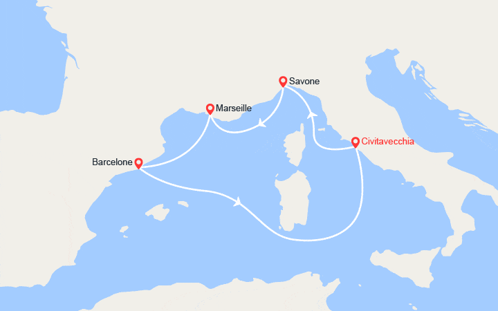 Itinéraire Italie, France, Espagne 