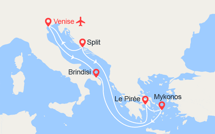 itinéraire croisière Méditerranée Orientale - Iles grecques : Italie, Grèce, Croatie II Vols inclus 