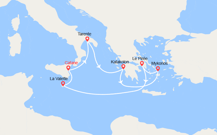 itinéraire croisière Méditerranée Occidentale : Italie, Grèce, Malte