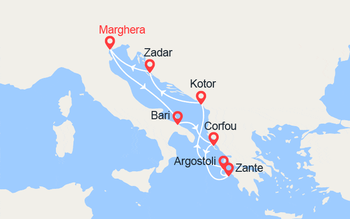 itinéraire croisière Méditerranée Orientale : Italie, Grèce, Monténégro 