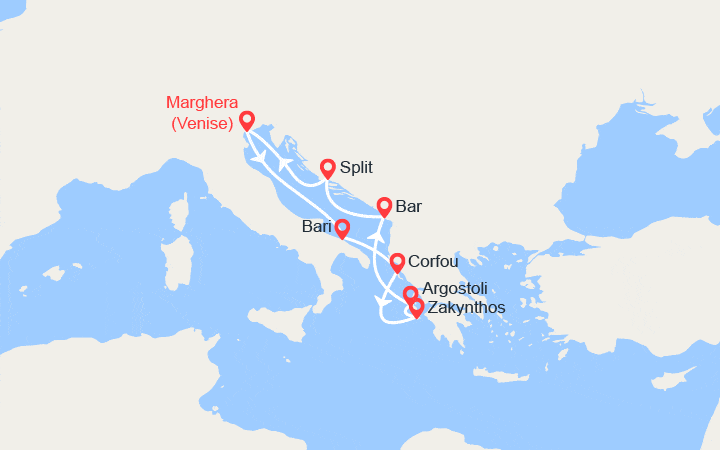 itinéraire croisière Méditerranée Orientale : Italie, Grèce, Montenegro, Croatie