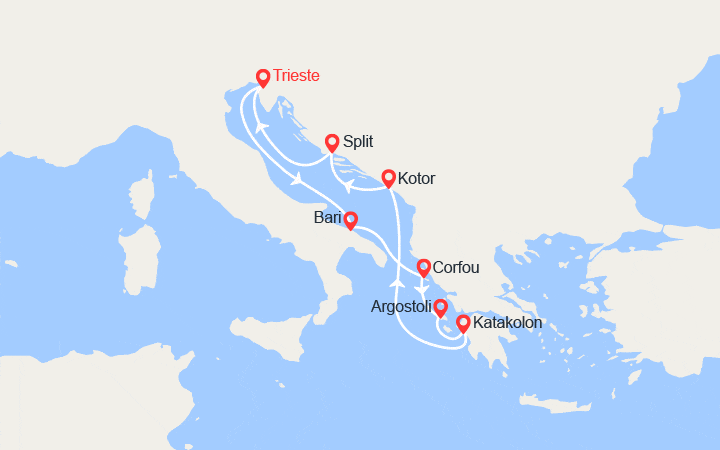 itinéraire croisière Méditerranée Orientale - Croatie/Adriatique : Italie, Grèce, Monténégro, Croatie