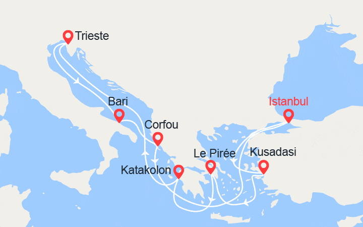 itinéraire croisière Méditerranée Orientale : Italie, Grèce, Turquie 