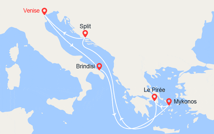 itinéraire croisière Méditerranée Orientale - Croatie/Adriatique : Italie, Iles grecques, Croatie 