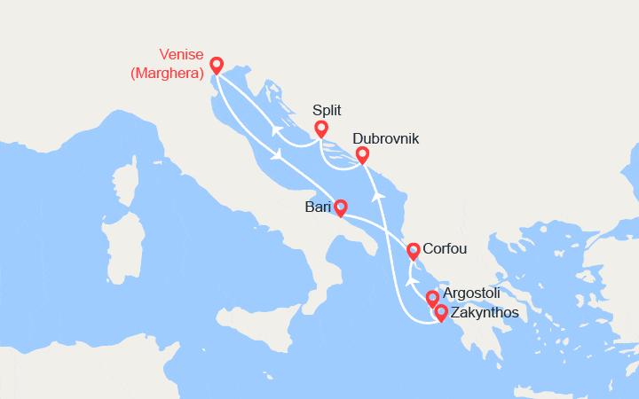 itinéraire croisière Méditerranée Orientale - Croatie/Adriatique : Italie, Iles grecques, Croatie
