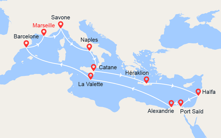 itinéraire croisière Iles grecques : Italie, Iles grecques, Egypte, Malte, Espagne 