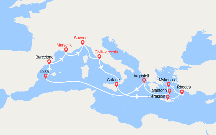 itinéraire croisière Méditerranée Orientale - Iles Baléares : Italie, Iles Grecques, Espagne